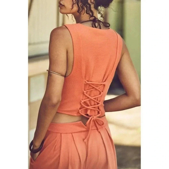 New Free People Beach Roxanne Set Matching Crop Vest Top Wide Leg Pants Orange - Picture 4 of 11